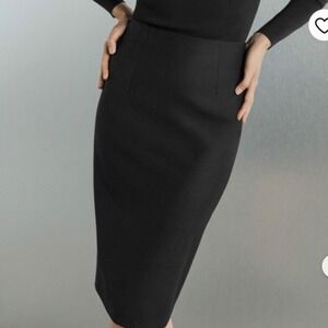 The Fold London Ultimate Wool Pencil Skirt Black High Waist Midi Size US 14 NWT
